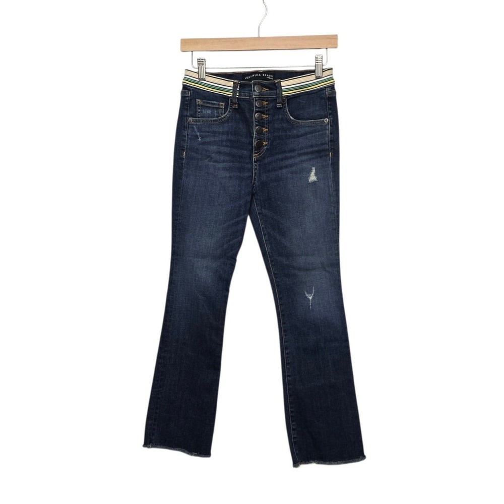 Veronica Beard Carolyn Baby Boot Jeans Allure Striped Waist 26 Distressed
